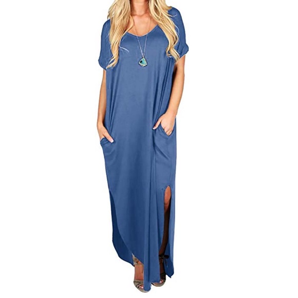 Slate Blue Cami Boho Maxi Dress With Pockets - Picture 2 of 7